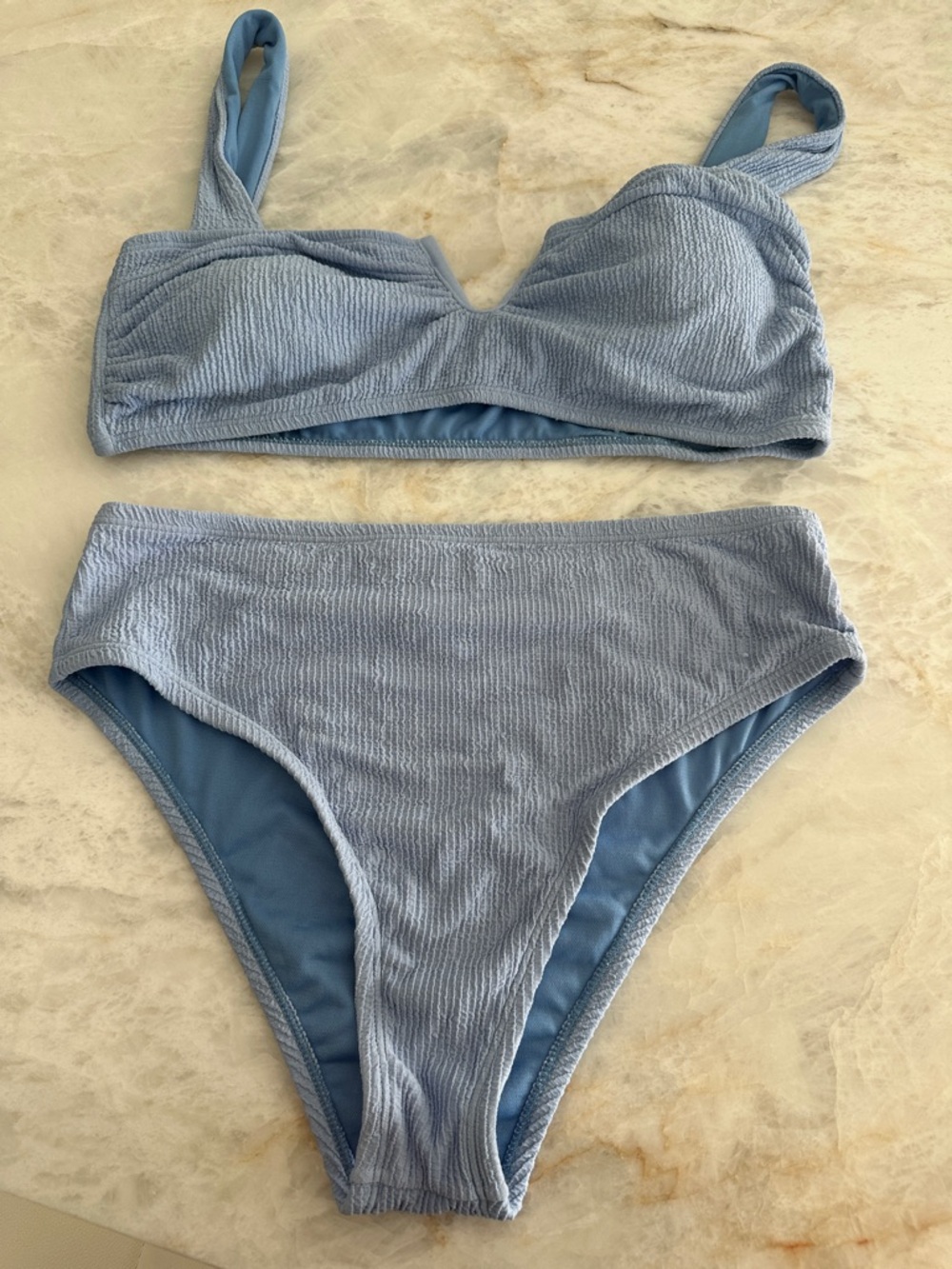 Light Blue Textured Bikini Set - Women's Two-Piece Swim
